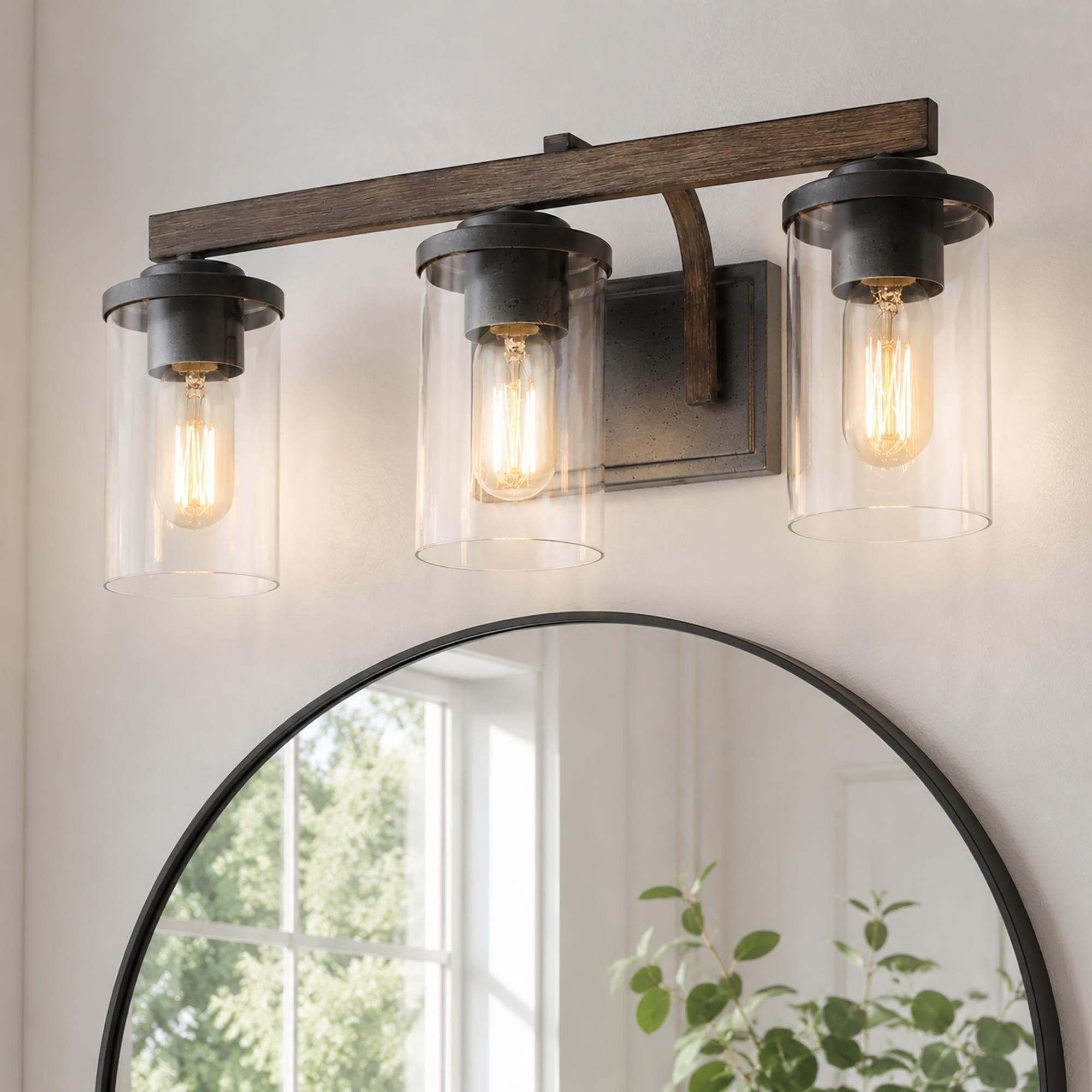 Farmhouse 3/4-Light Bathroom Vanity Light Cylinder Glass Wall sconces