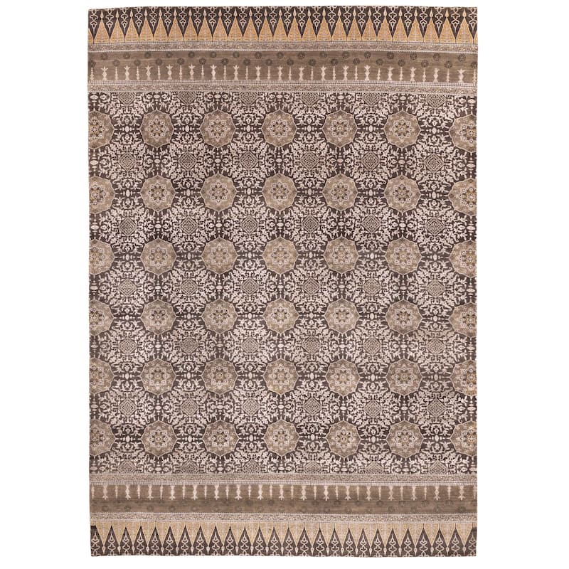 ECARPETGALLERY Hand-knotted Mirzapur Charcoal Silk, Wool Rug - 9'7 x 13'8