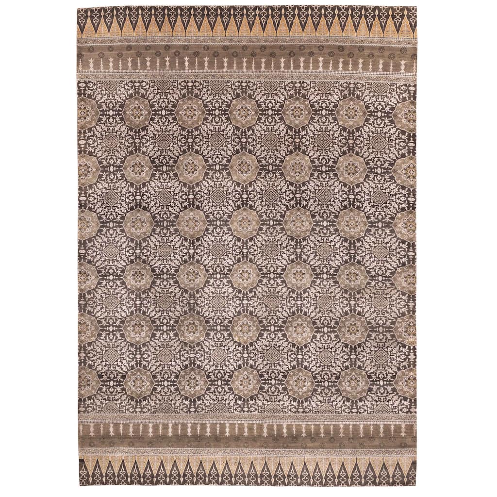 ECARPETGALLERY Hand-knotted Mirzapur Charcoal Silk, Wool Rug - 9'7 x 13'8