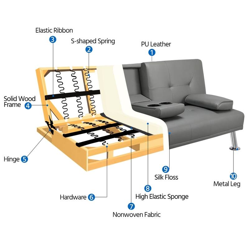 Yaheetech Modern Recliner Couch Faux Leather Futon Sofa Bed