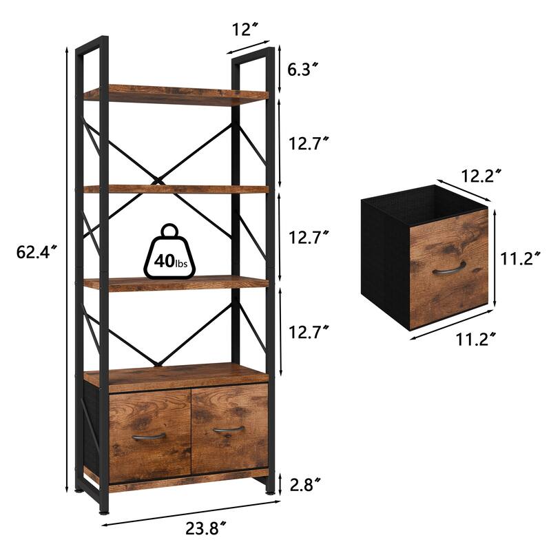 5-Tier Wood Storage Bookshelf with Anti-tipping & Drawers