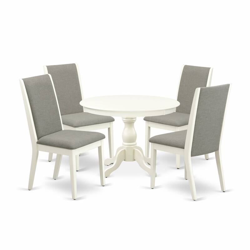 East West Furniture 5 Piece Dining Room Table Set- a Round Kitchen Table and 4 Linen Fabric Parsons Chairs, (Finish Options)