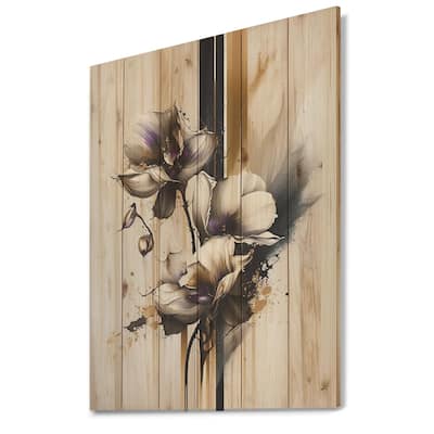 Designart 'White Orchid Flower On Golden Beige Paint II' Floral Orchid Wood Wall Art - Natural Pine Wood