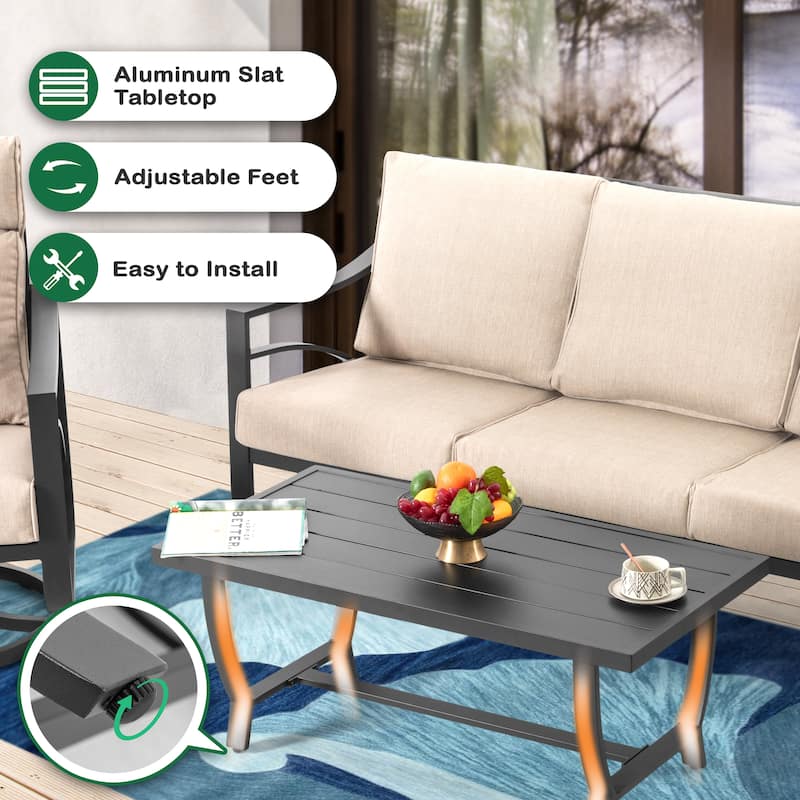 4-Piece Sofa Set with 5.2” Thick Padded Zippered Cushions, Powder-Coated Aluminum Frame, High-Back Design