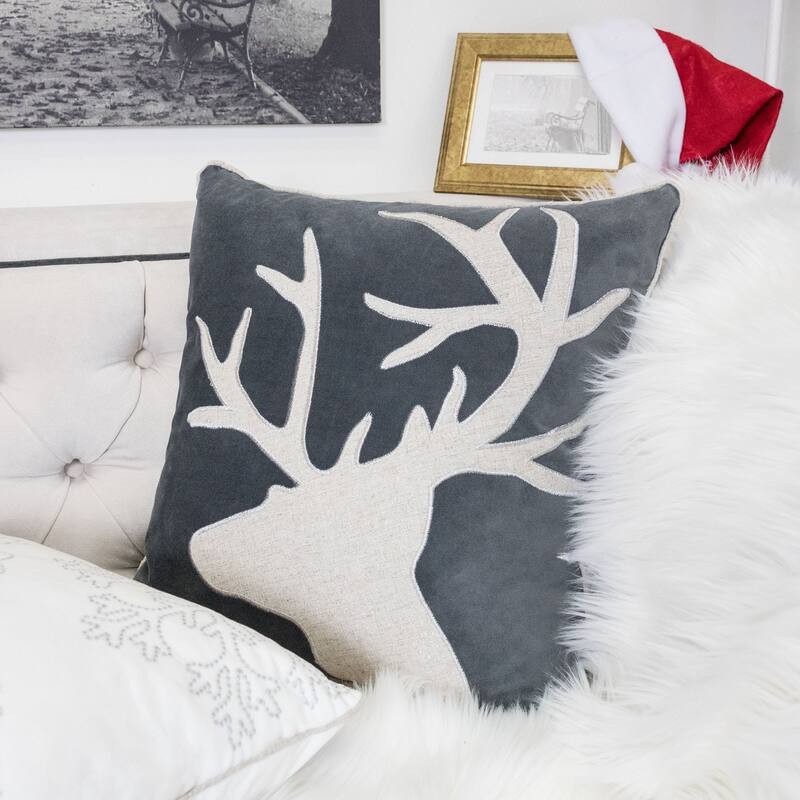 Holiday Reindeer Velvet Pillow with Insert 20x20 Inches Festive Decor