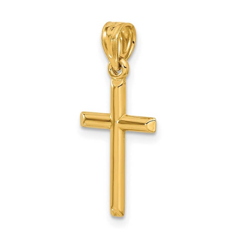 Curata 14k Yellow Gold 18" Small Polished Latin Cross Pendant Necklace - 12x25mm