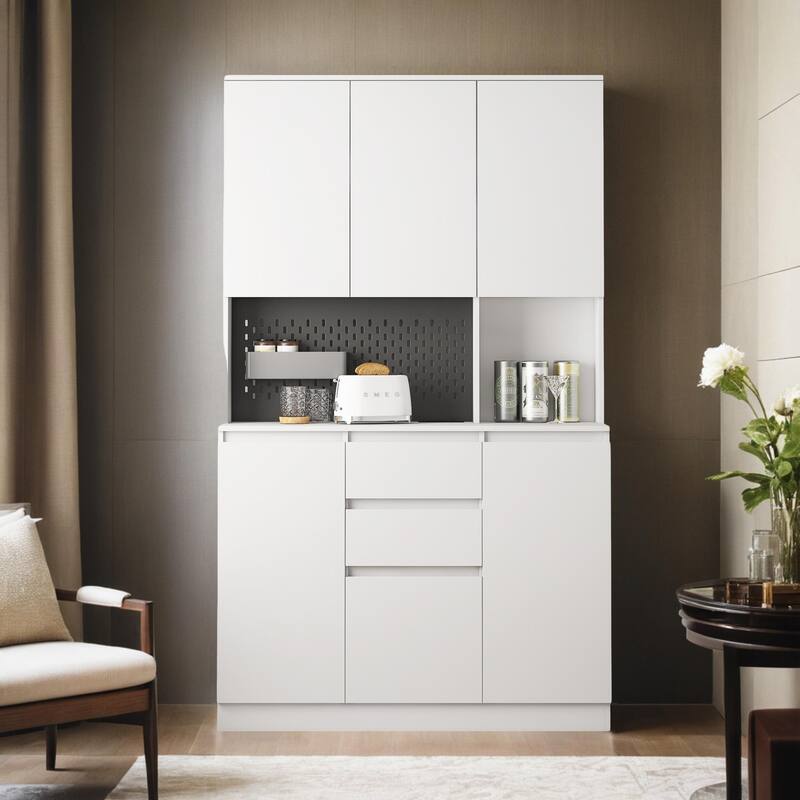 74" Freestanding Kitchen Pantry Cabinet Cupboard with 6 Doors,3 Shelves and 2 Drawer,Versatile Wardrobe & Kitchen Cabinet - White