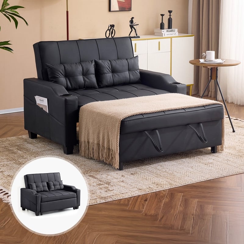 Upholstered Cat's Claw Leather Convertible Reclining Sleeper Sofa Bed With Cushions For Small Spaces