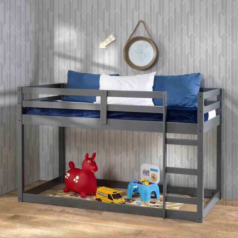 Versatile Wooden Twin Loft Bed with Integrated Slats and Guard-Rail - Grey