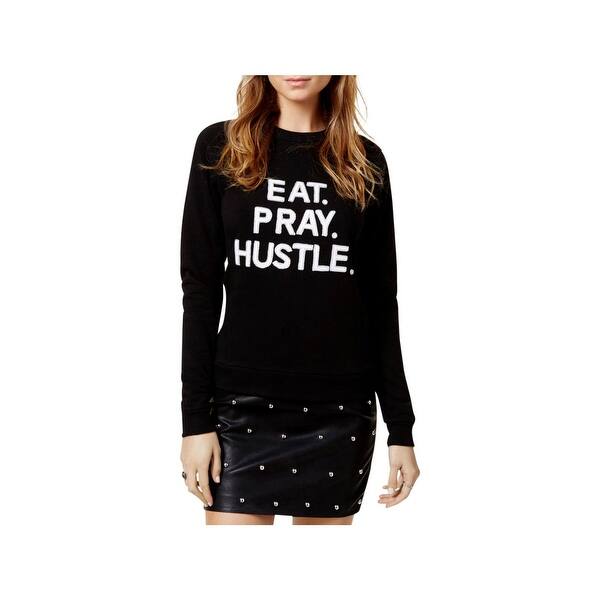Shop Bow Drape Womens Juniors Eat Pray Hustle Sweatshirt