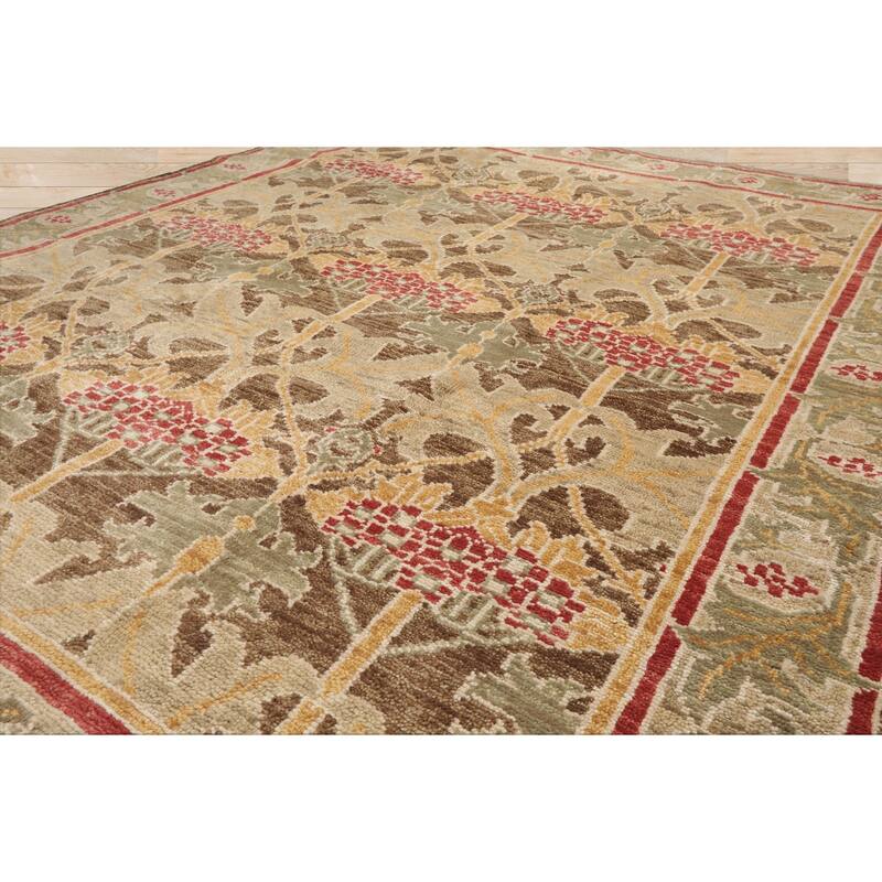 Hand Knotted Arts & Craft Brown Turkish Oushak Wool Traditional Area Rug