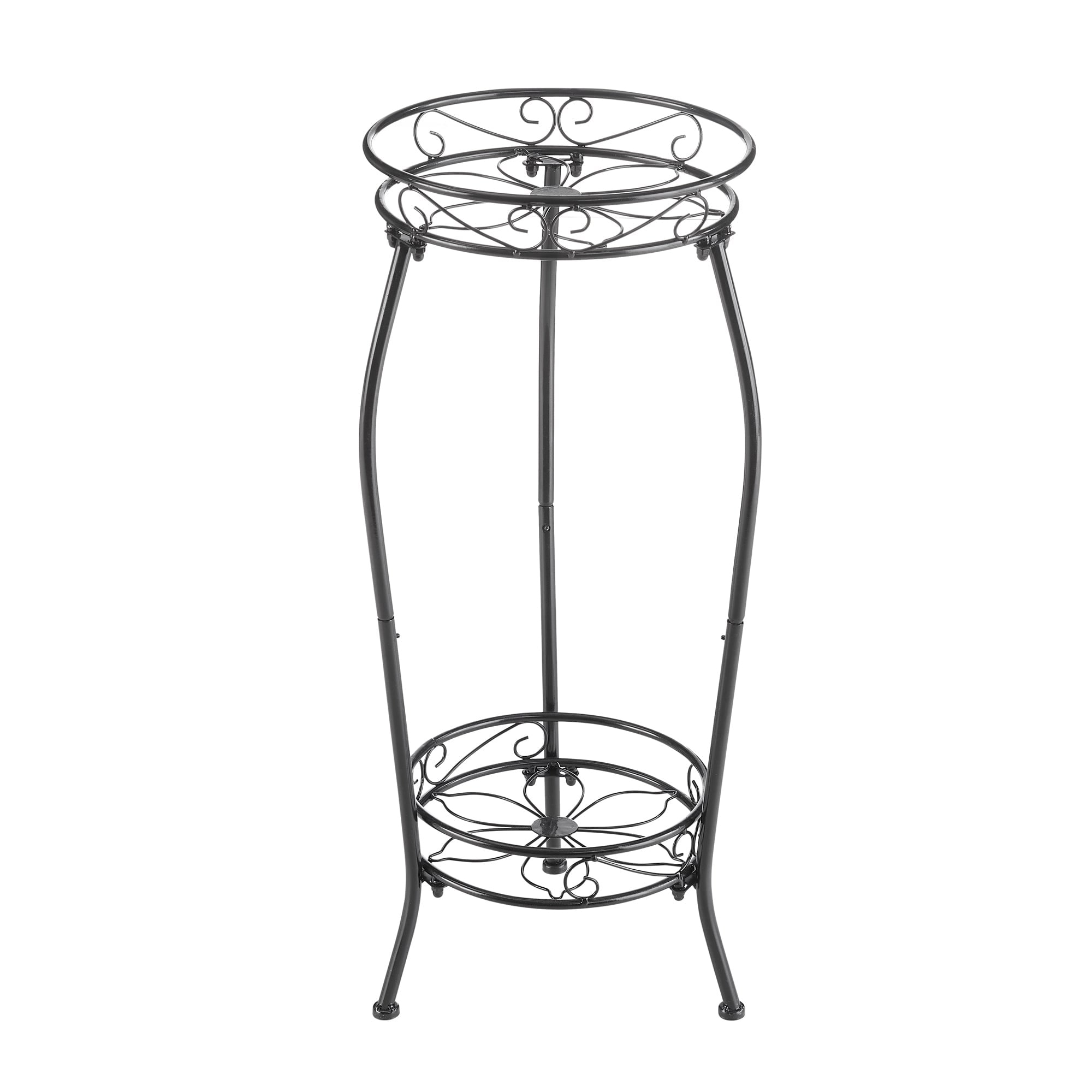 Javlergo 2 Tier Black Metal Plant Stand for Indoor Outdoor Tall 27″ Flower Pot Holder Rack Heavy Duty Rustproof Wrought