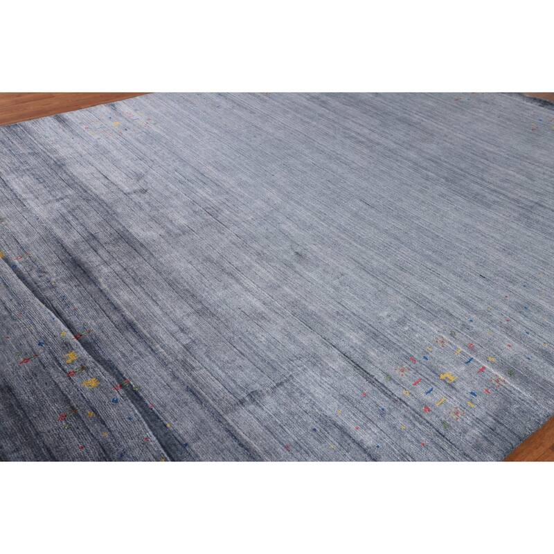 Tribal Blue Gabbeh Area Rug Handmade Silk Carpet - 7'11"x 9'8"