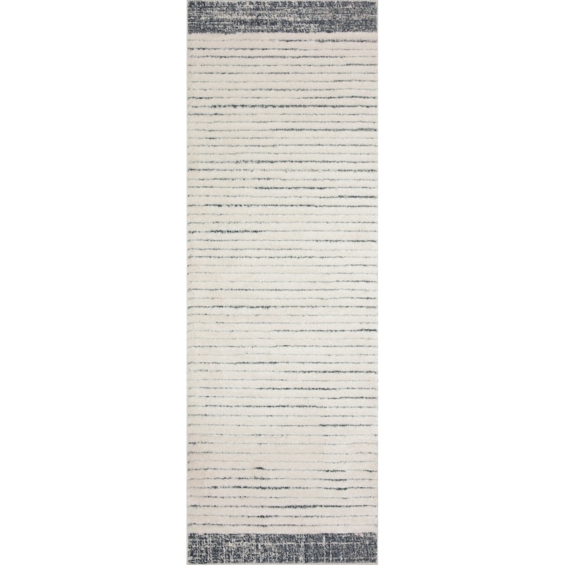 Alexander Home Vail Contemporary Stripe Area Rug - 2' 7" x 10' 10" - white / ocean - Runner/Rectangle