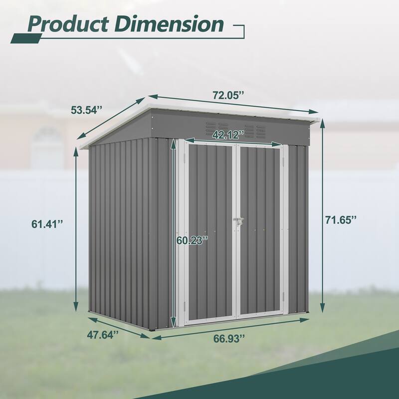 6'x4' Outdoor Steel Storage Shed with Lockable Door and Floor Frame, Garden Tool Shed Grey