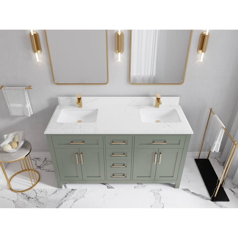 Willow Collections 60 in. W x 22 in. D Cambridge Double Sink Bathroom Vanity with Countertop - 1.5”Empira White - Evergreen