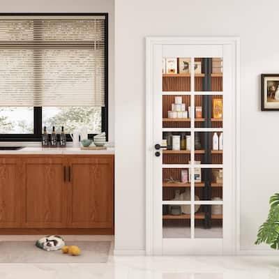 10-Lite Clear Glass Slab Interior Doors Solid Wood White Pre-Finished Surface