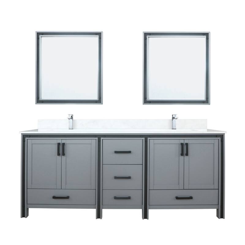 Ziva 80 in W x 22 in D White Double Bath Vanity, White Quartz Top, Faucet Set and 30 in Mirrors