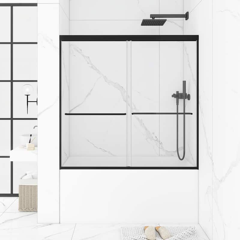 60'' x 58'' Double Sliding Tub Door in Chrome with Clear Tempered Glass - 60'' x 58'' - Matte Black