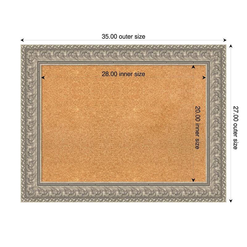 Sydney Silver Framed Cork Board - Bulletin Board, Organization Board, Pin Board - Natural - 35 x 27 in