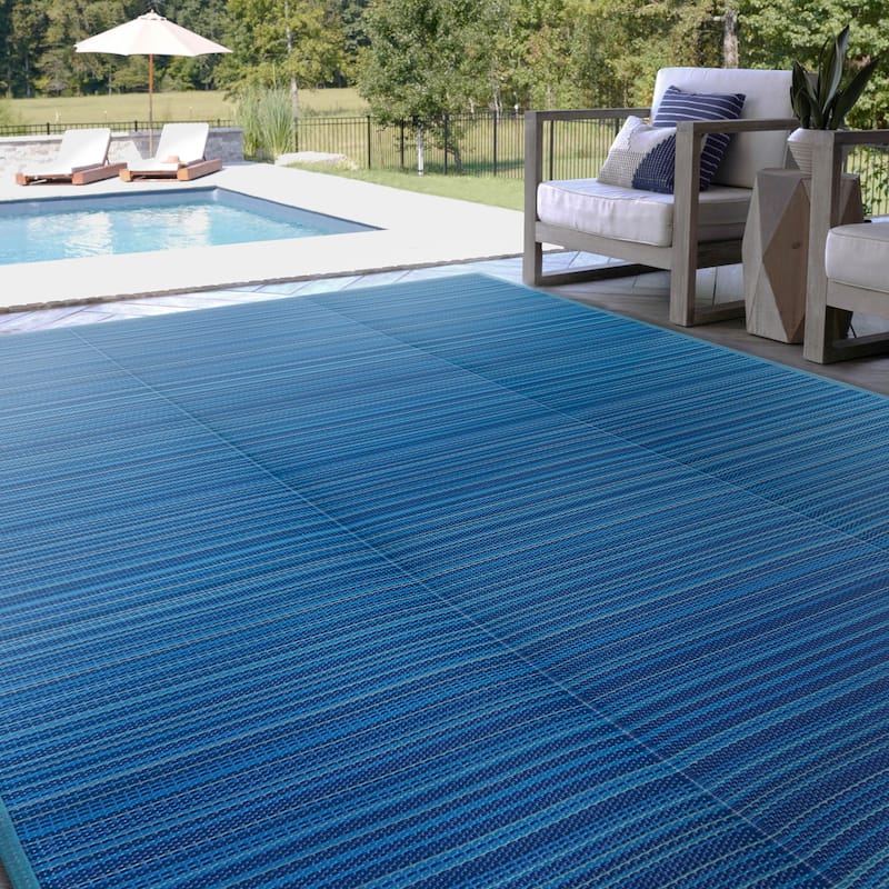 Lalune Beach Stripe Indoor Outdoor Area Rug - 5'11'' x 8'11'' - Blue/Dark Blue