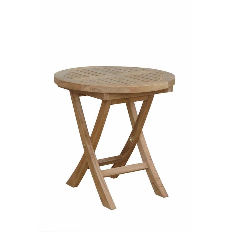 HomeRoots 20" Natural Rounded Solid Wood Folding Outdoor Side Table