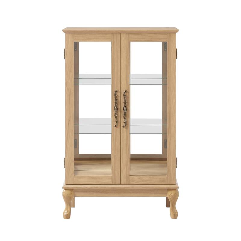 Elegant Curio Cabinet with Adjustable Shelves,LED Light and Mirrored Back Panel