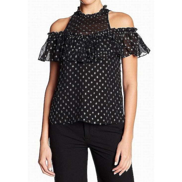 Rebecca Taylor Silver Ruffled Cold-Shoulder Blouse Silk