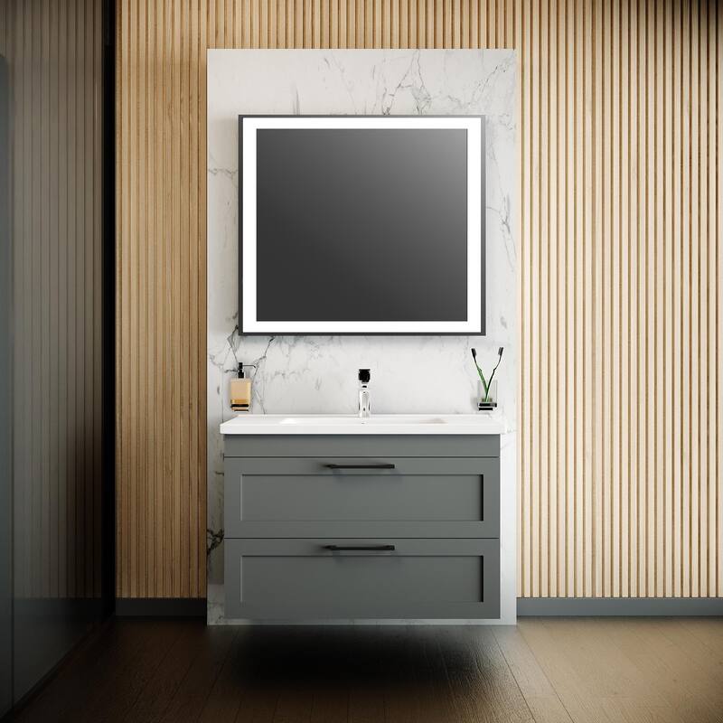 Modern Wall-Mounted Bathroom Vanity with Washbasin Palm Beach Gray Matte Non-Toxic MDF-26"-No Mirrorr