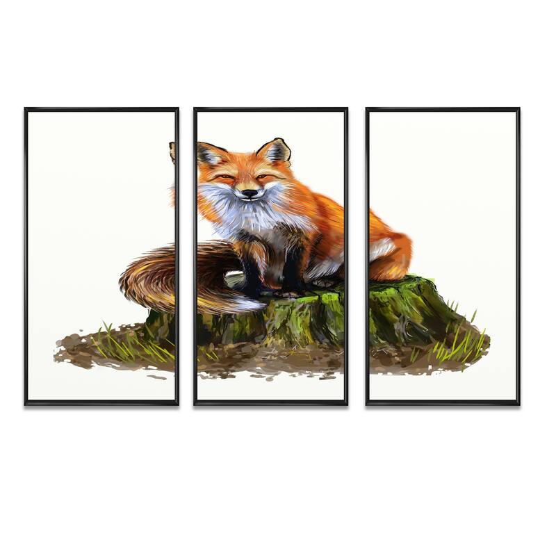 Designart "The Clever Fox" Animal Framed Art Set of 3 4 Colors of