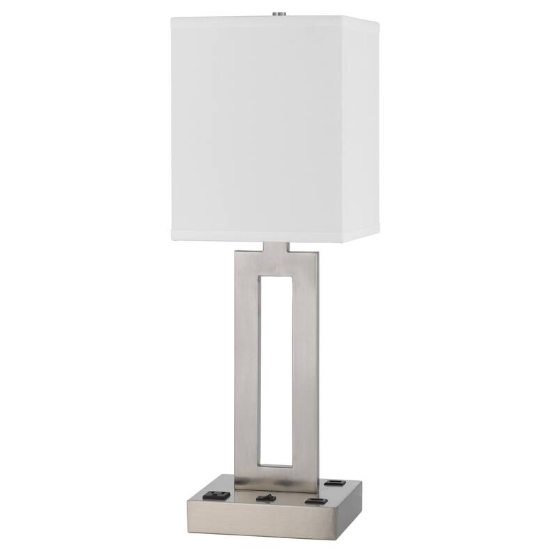 Arny Table Lamp, 1 Outlet, 2 USB, Slim Cutout Steel Base, 24 Inch