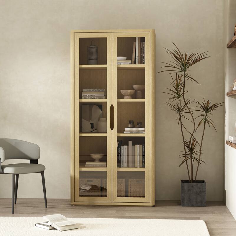 Manhattan Comfort Rivington Modern 38 In Bookcase Cabinet - Natural Oak - Single
