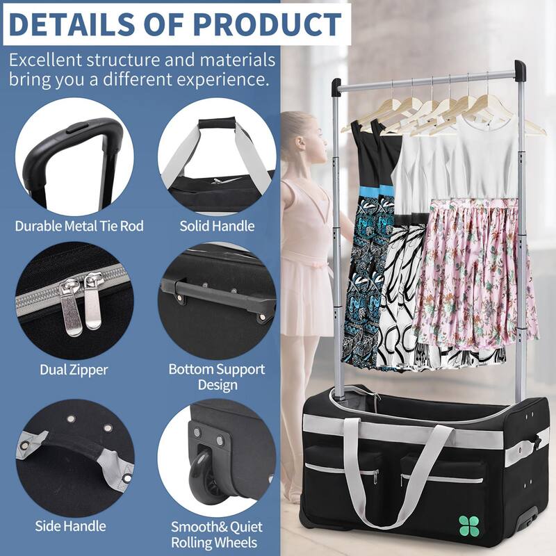 DoCred Suitcase Sets with Garment Rack and Wheel, Dance Bag