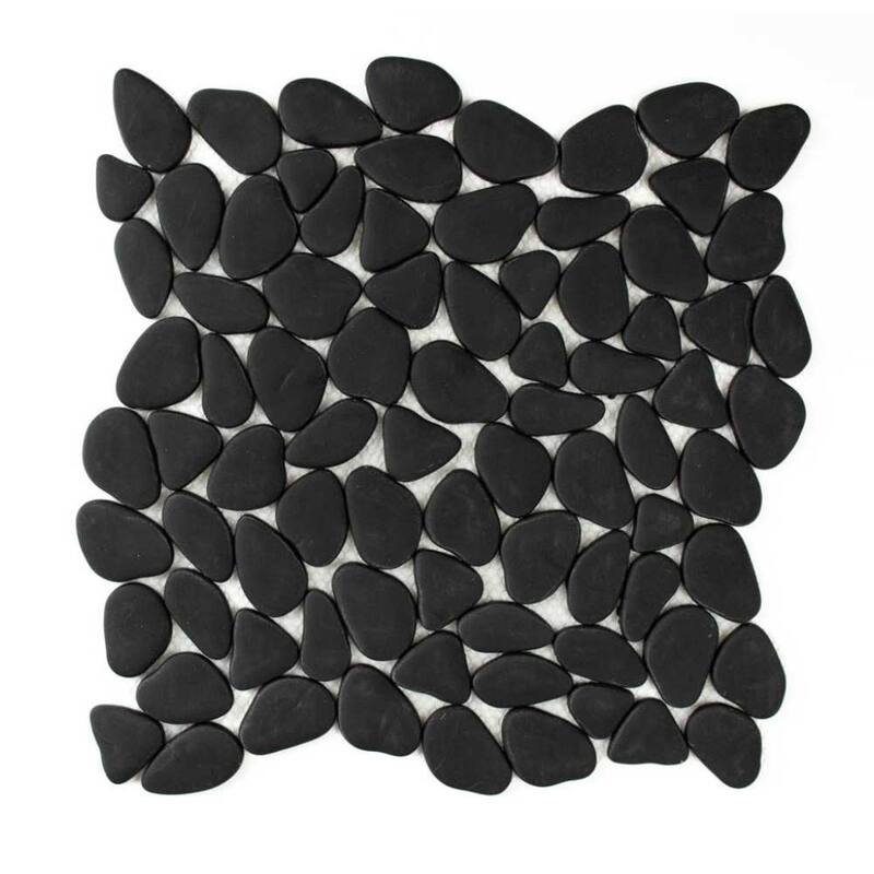 The Tile Life Huron Rock 12x12 Black Glass Mosaic Pebble Floor & Wall Tile