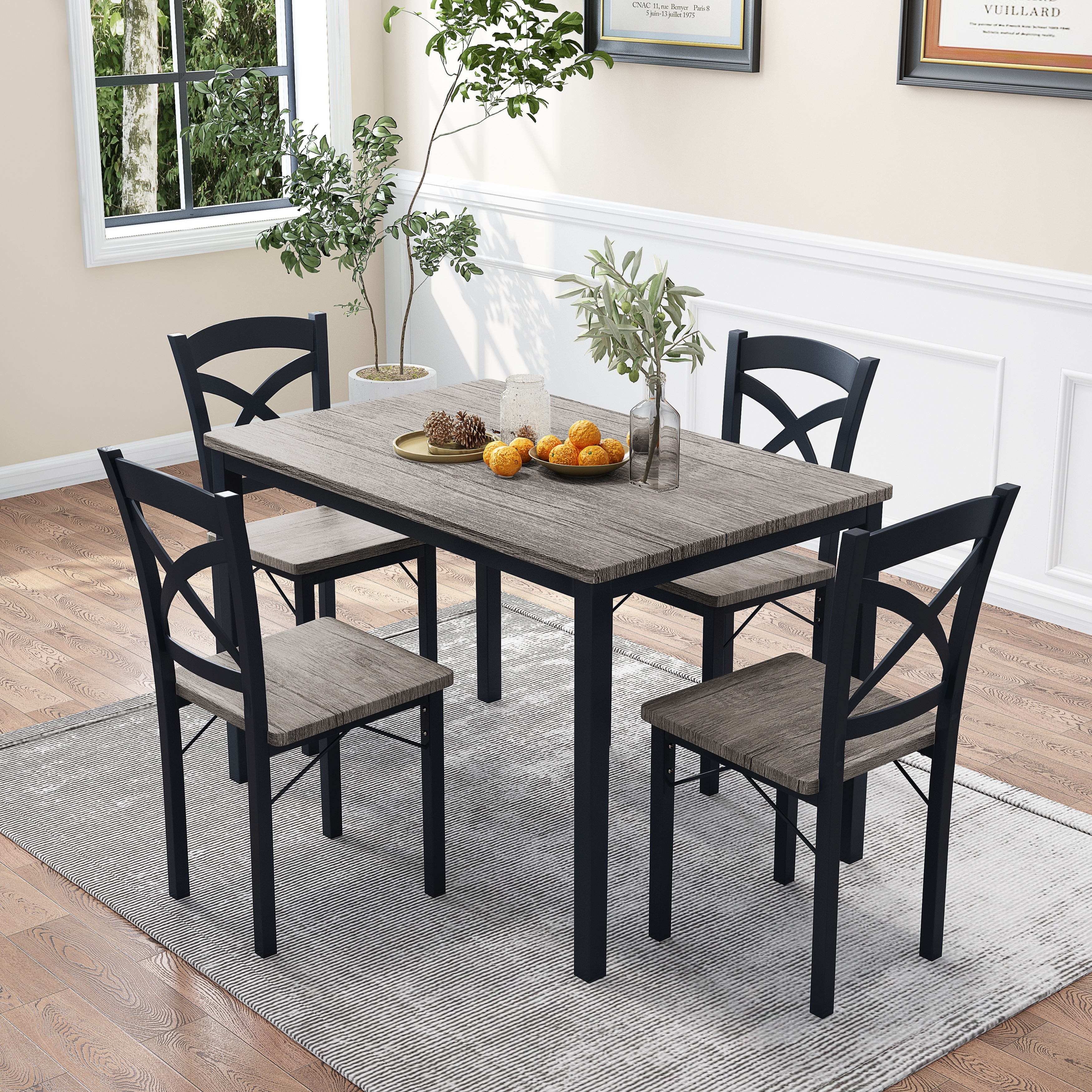 Rustic Style Counter Height 4 Piece Dining Table Set for 4 Classic Wooden Rectangle Dining Table with Metal Frame 4 Chair