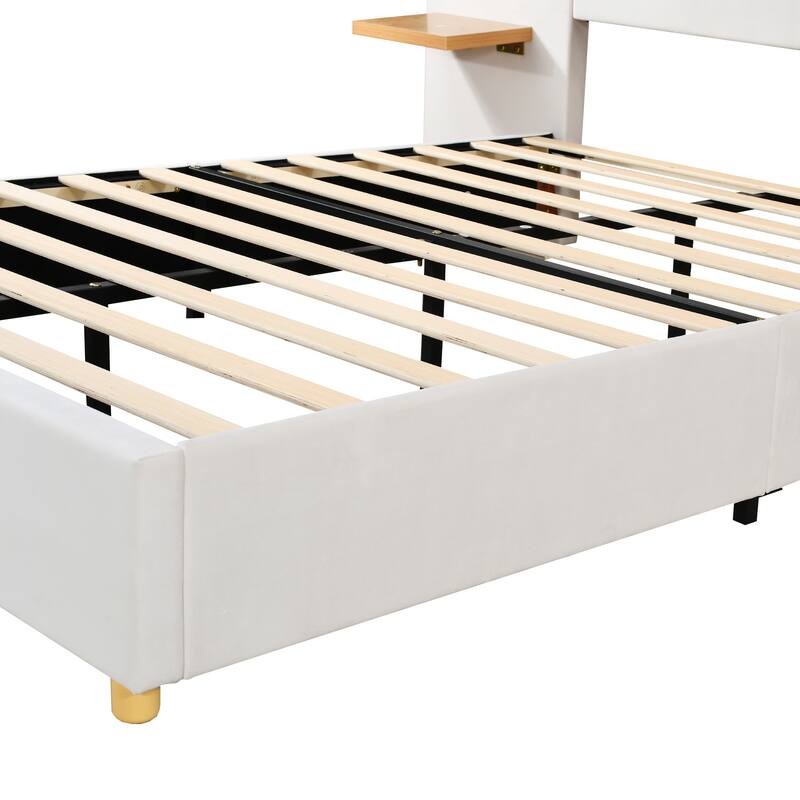 Upholstered Platform Bed with Two Outlets and USB Charging Ports