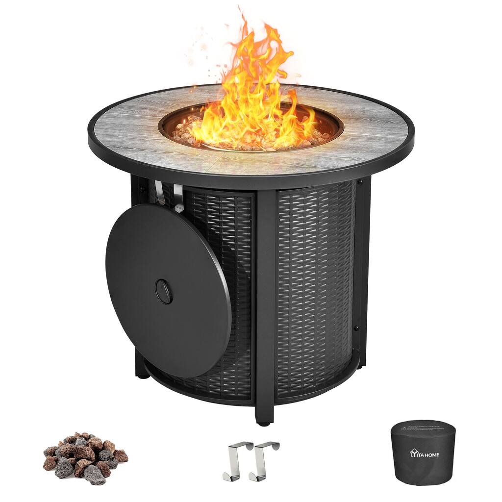 30" Round Propane Fire Pit Table 50,000 BTU Ceramic Tile Tabletop