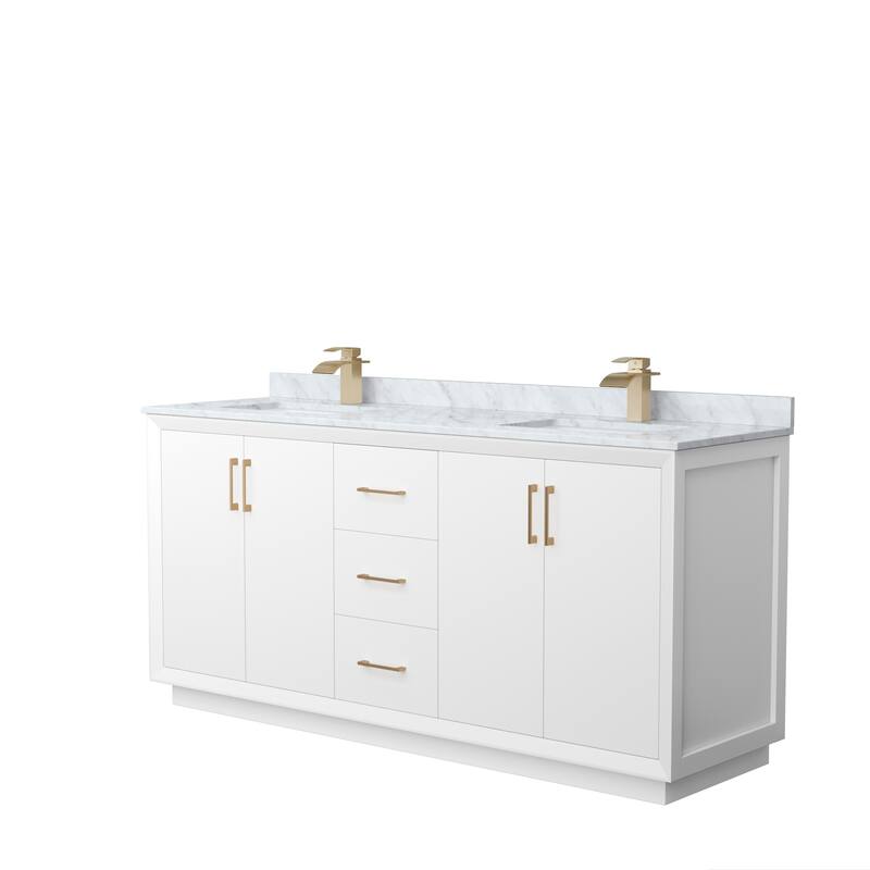Strada 72-Inch Double Vanity Set, Carrara Marble Top - White, Bronze Trim, Carrara Marble Top