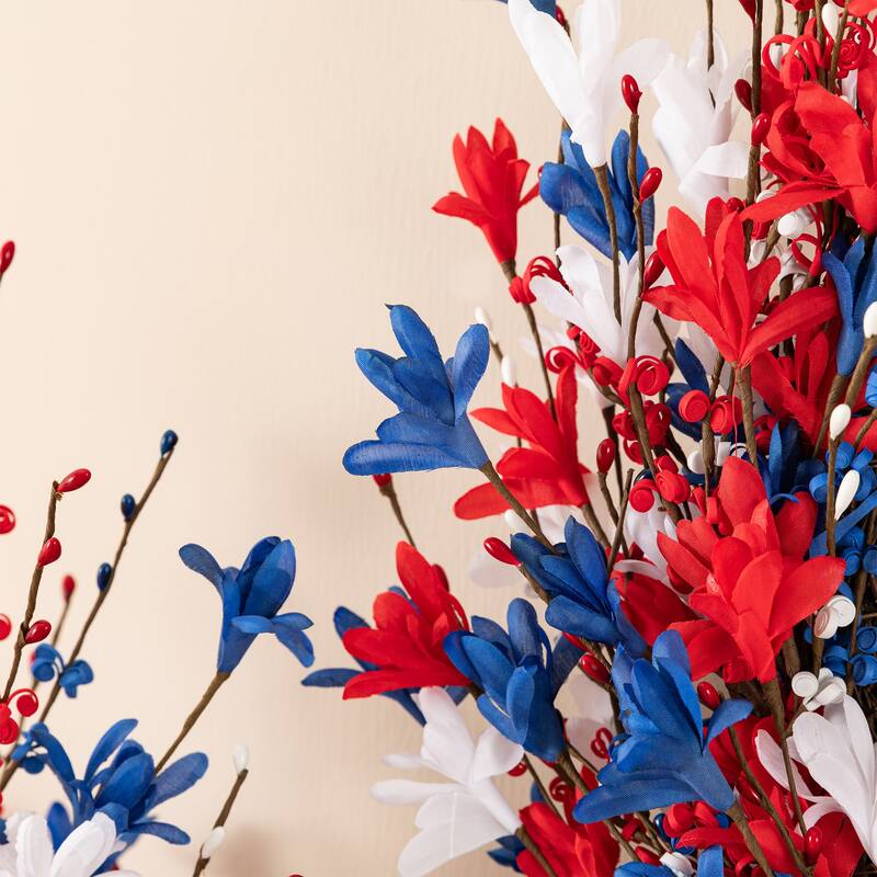 Glitzhome Patriotic/ Americana Red White Blue Floral Wreath or Stars Berry Garland