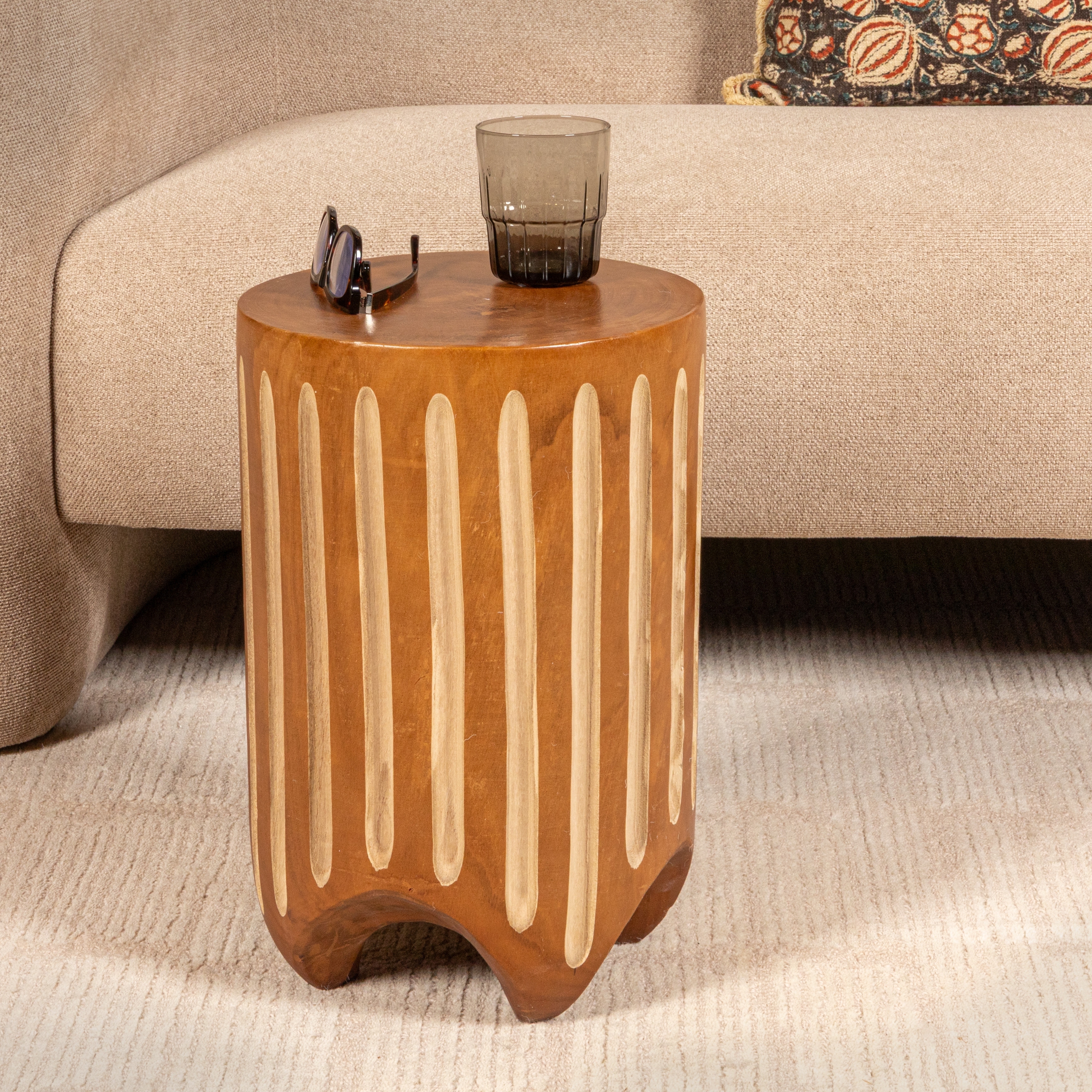Hand-Carved Wood Stool