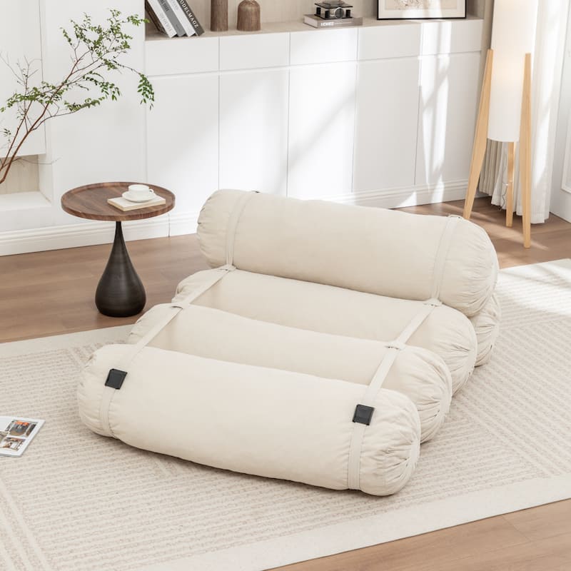 Versatile Lazy Sofa Corduroy Chaise Lounge Floor Couch Composed of 5 Cylindrical Pillows with Adjustable Straps