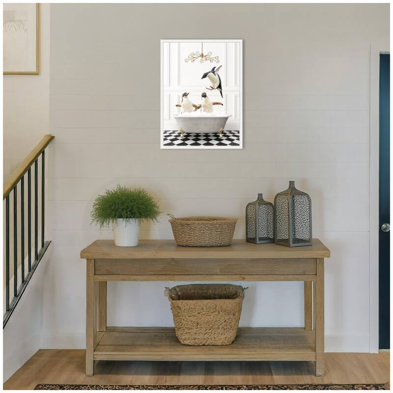 Kate and Laurel Sylvie Penguins in Lux Bathtub Framed Canvas by Amy Peterson