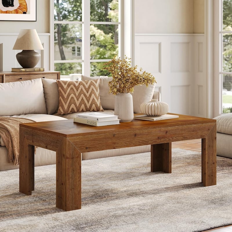 Rectangular Coffee Table, 47-Inch Solid Wood Living Room Coffee Table - 47.2" L × 23.62" W × 17.7" H