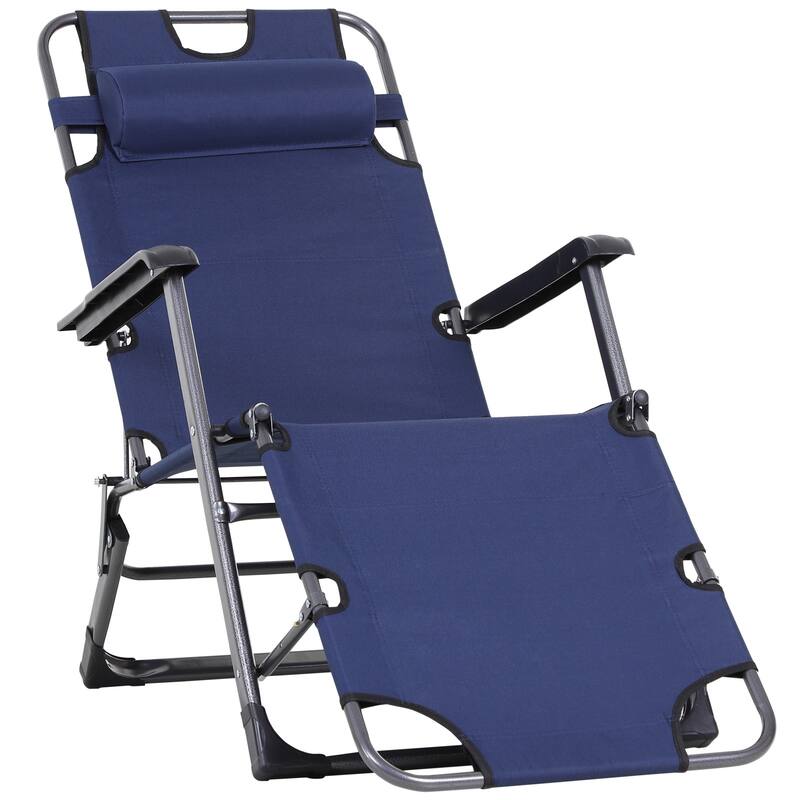 2-in-1 Foldable Sun Lounger Camping Chair with Adjustable Backrest, Headrest and Pocket for Poolside Patio