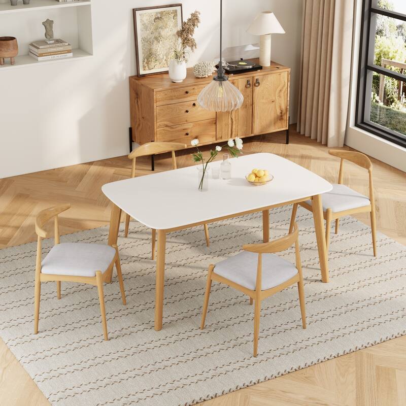 5-Piece Mid-Century Modern Dining Set with Solid Rubberwood Frame by Harper&Bright Designs