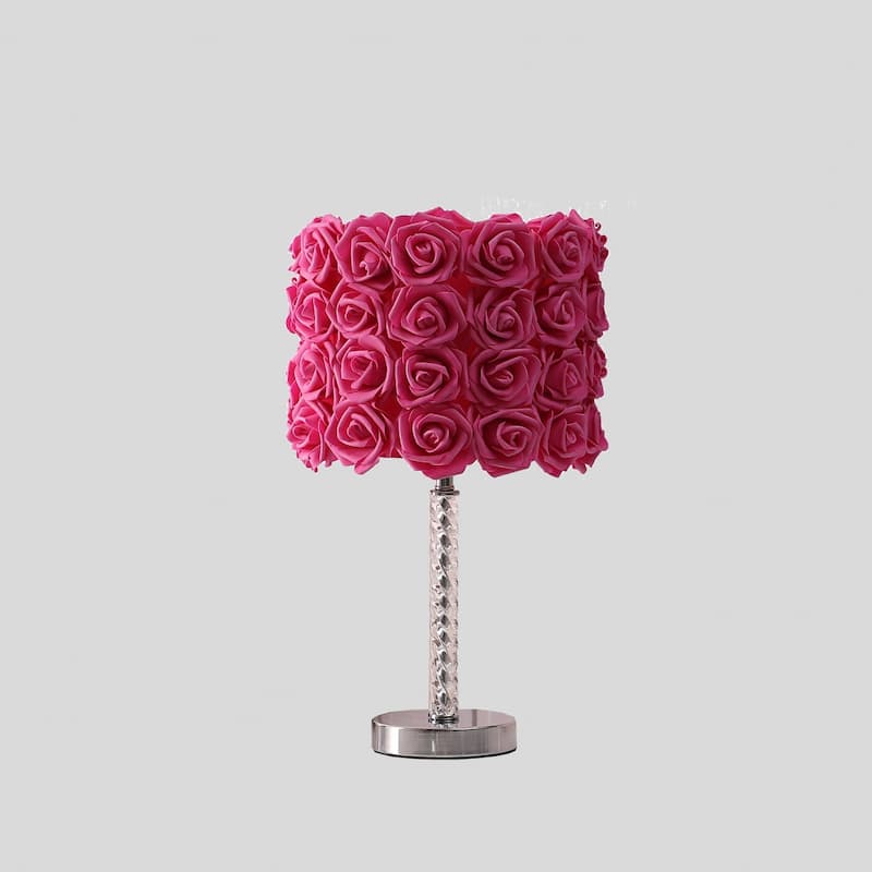 18 Inch Acrylic and Metal Table Lamp with Drum Shade for Home Decor