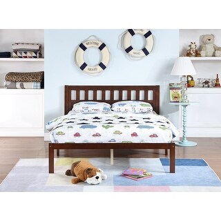 Full Size Dark Walnut Wood Bed Platform Frame with Headboard