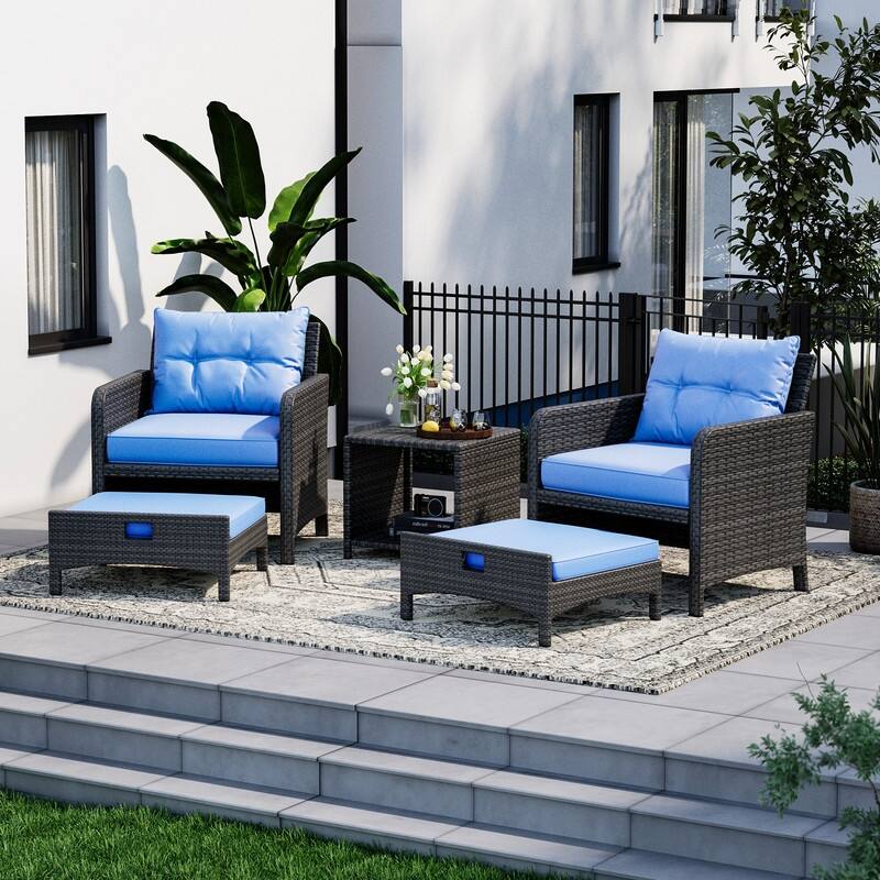 Pamapic 5-Piece Wicker Patio Conversation Set with Ottomans