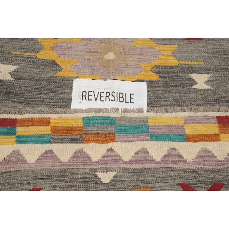 Hand Woven Oriental 100% Wool Carpet Southwestern Tribal Greys & Charcoal Kilim Area Rug - 8' 3'' X 4' 9''