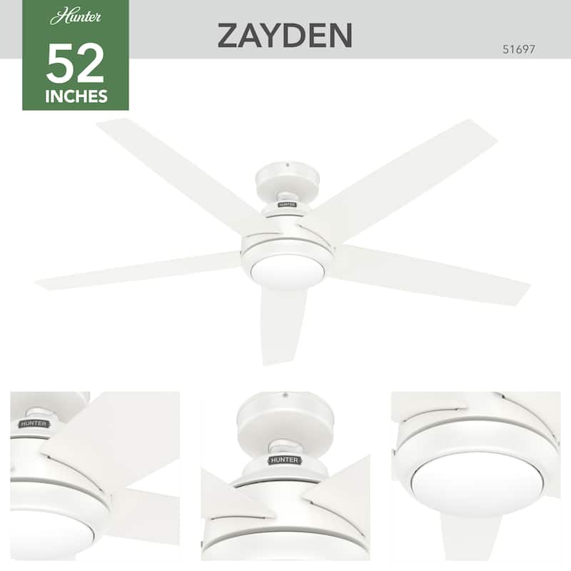 Hunter 52" Zayden Ceiling Fan with LED Light Kit and Handheld Remote - Contemporary, Transitional - Exclusive SureSpeed!